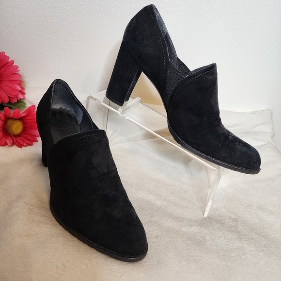 Stuart Weitzman Black Suede Leather Slip On Heels Traction Luxury Designer - Picture 8 of 14
